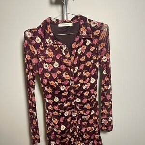 Love To Be Spoiled Chic Burgundy Floral Long Mesh Sleeve Dress